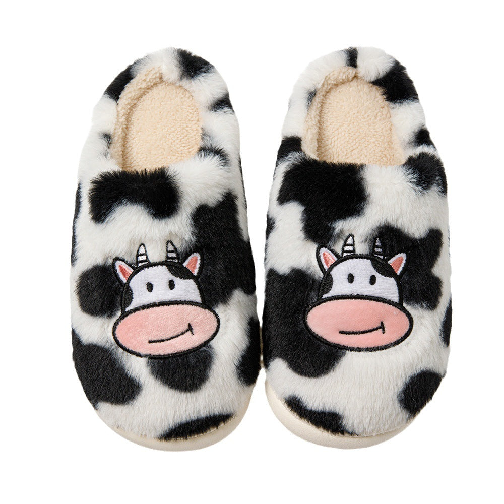 Cartoon Cow Cotton Slippers Indoor Non-slip Warm House Shoes Winter