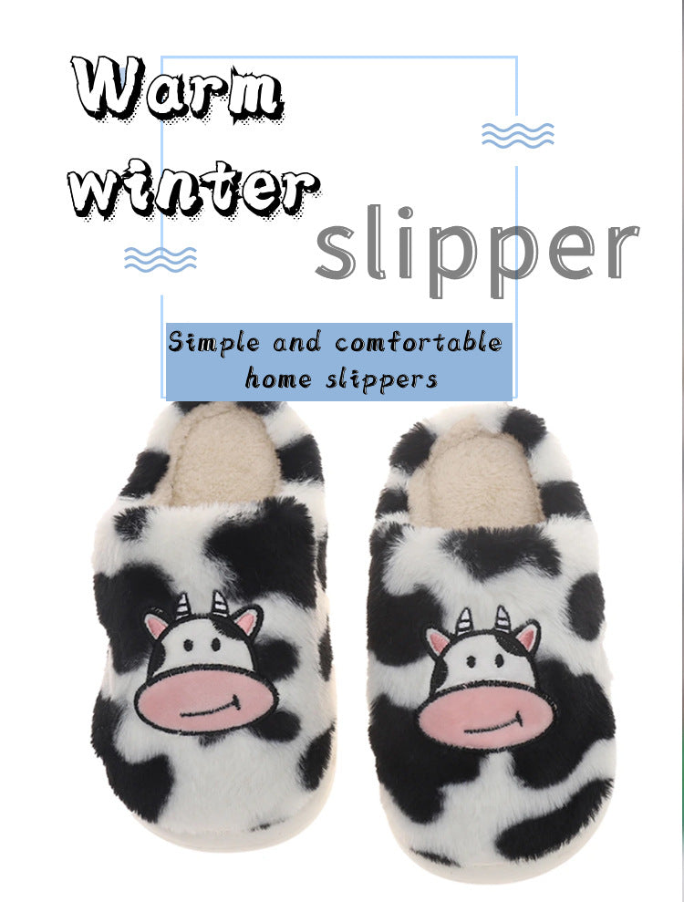 Cartoon Cow Cotton Slippers Indoor Non-slip Warm House Shoes Winter