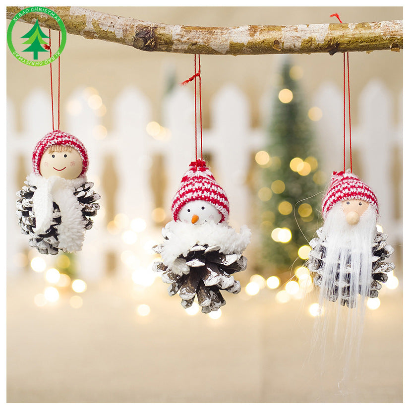 New Christmas Decoration Creative Wood Doll Doll Pine Cone Pendant Mini Doll Charm