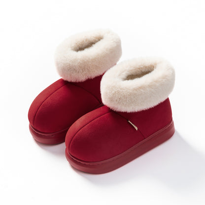 Winter Thick-soled Cotton Shoes House Indoor Outwear Plus Velvet Warm Snow Boots With Big Fur Cut Plush Ankle Boots For Women