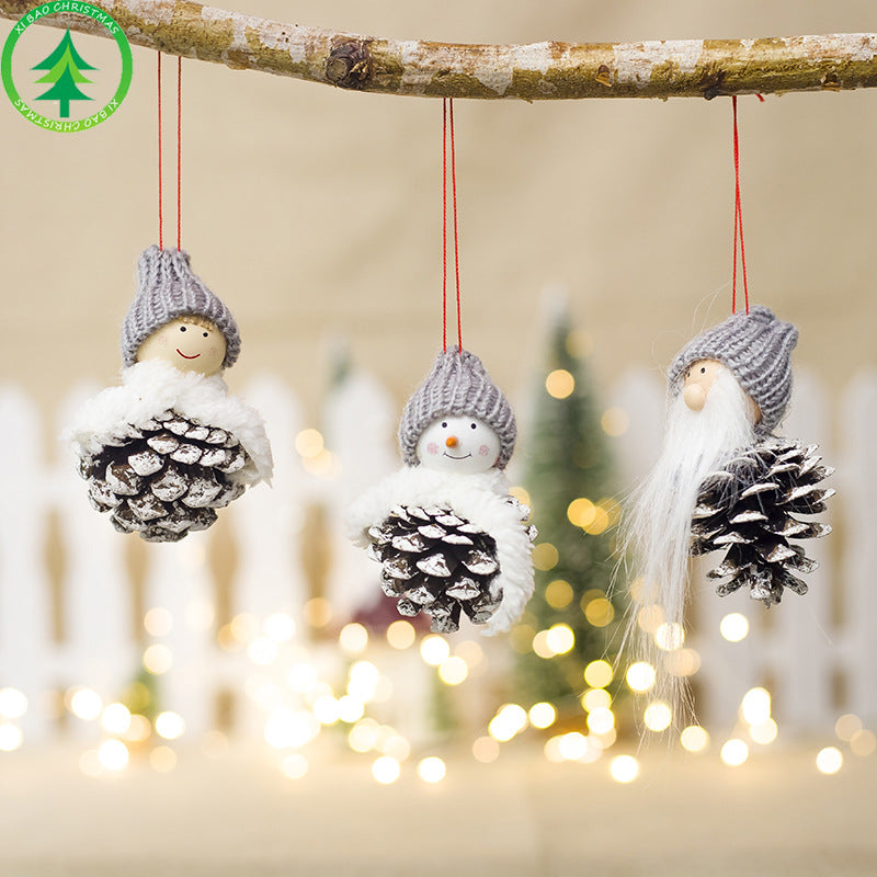 New Christmas Decoration Creative Wood Doll Doll Pine Cone Pendant Mini Doll Charm