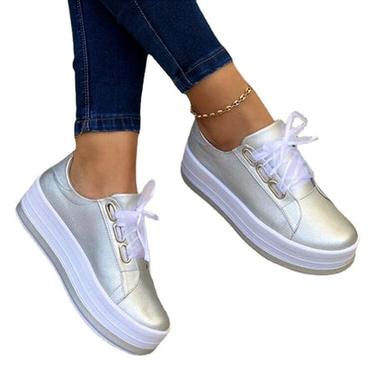 Fashion Flats Sneakers Women Ribbon Lace-up Platform Shoes