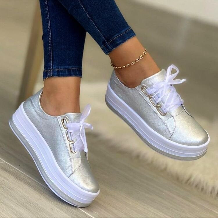 Fashion Flats Sneakers Women Ribbon Lace-up Platform Shoes