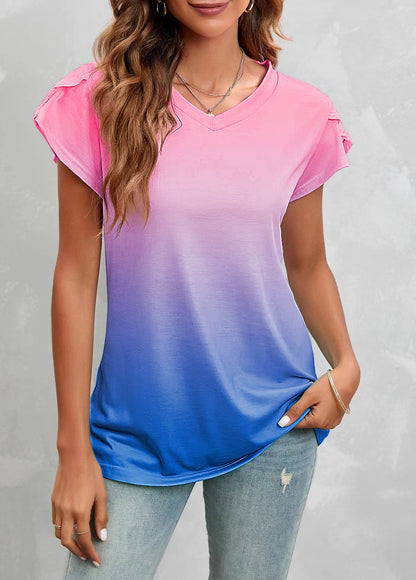 Women's Fashion Loose Tie-dyed Pullover V-neck Short Sleeve