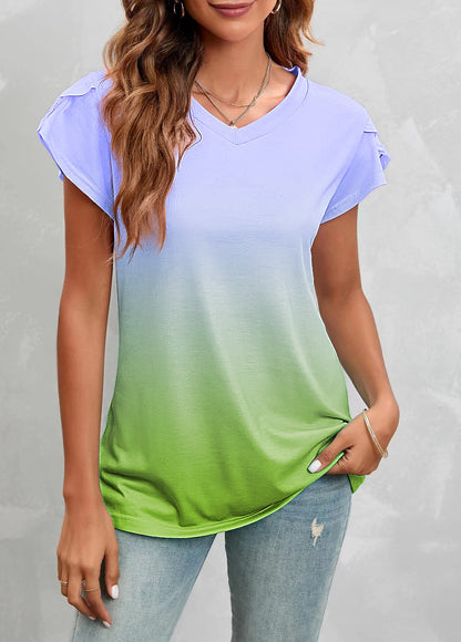 Women's Fashion Loose Tie-dyed Pullover V-neck Short Sleeve