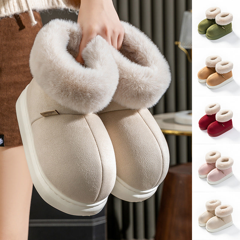 Winter Thick-soled Cotton Shoes House Indoor Outwear Plus Velvet Warm Snow Boots With Big Fur Cut Plush Ankle Boots For Women