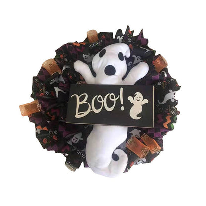 Halloween Wreath BOO Farmhouse-Ghost Wreath Outdoor Front Door Indoor Wall Decor Honeycomb Ghost Smiley Balloon For Halloween