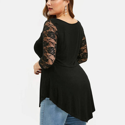 Plus Size Floral Lace Hollow Out Sexy Tunic Blouse Shirt Women Spring Autumn Big Size Tops Ruffles Irregular Blusas