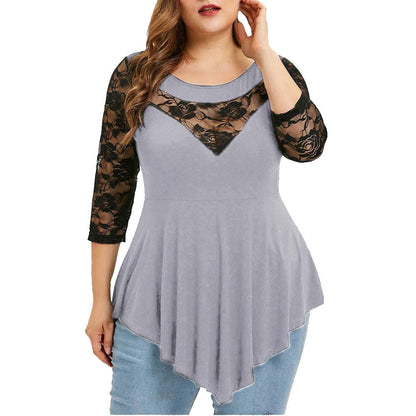 Plus Size Floral Lace Hollow Out Sexy Tunic Blouse Shirt Women Spring Autumn Big Size Tops Ruffles Irregular Blusas