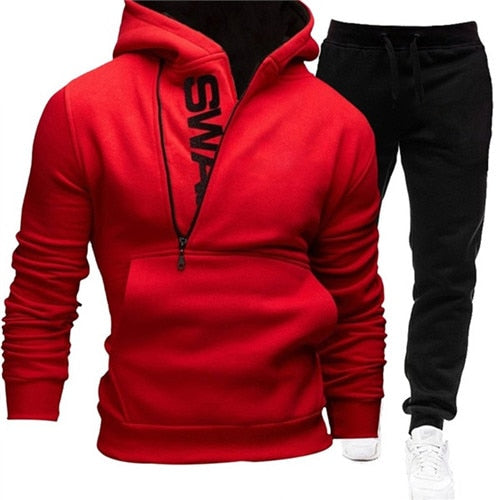 Men Casual Tracksuit Sweatshirt+Sweatpant 2 Pieces Set Men's Sportswear Outfit Autumn Winter Hooded Male Pullover Hhoodies Suit