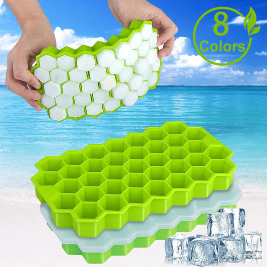 SILIKOLOVE Honeycomb Ice Cube Trays with Removable Lids Silica Gel Ice Cube Mold BPA Free