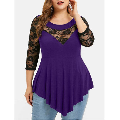 Plus Size Floral Lace Hollow Out Sexy Tunic Blouse Shirt Women Spring Autumn Big Size Tops Ruffles Irregular Blusas